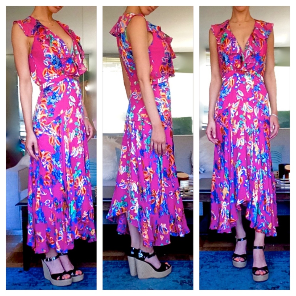 Saloni Rita Devoré-Chiffon Midi Dress